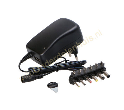 Universele adapter 3/4.5/5/6/7.5/9/12V 2.1A 30W + USB-A contra