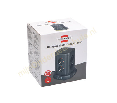 Brennenstuhl staande tafelcontactdoos 8-voudig met schakelaar  en 4x USB 1153560000