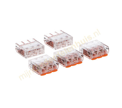 Wago lasklem 3 voudig klik 4mm 5st. WAGO 221