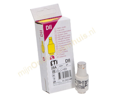 Universele DII Zekeringen 25A 500V  traag  - 1 doosje