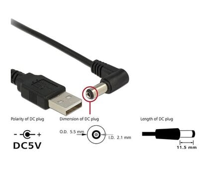 Aansluitkabel USB naar haakse plug 5.5 x 2.1mm 1.5 meter