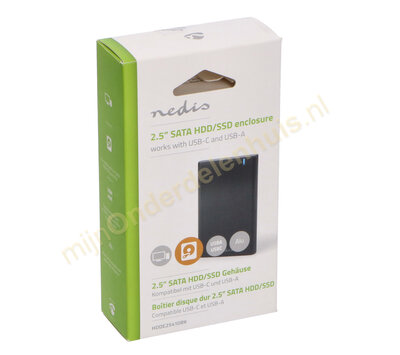 Nedis hardeschijf behuizing 2.5" SATA USB 3.1 Gen 1 USB C HDDE25410BK