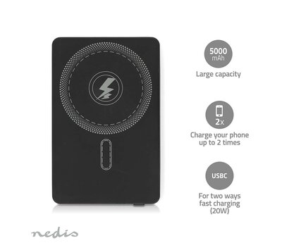 Nedis wireless powerbank 5000 mAh USB PBKWL20W025BK