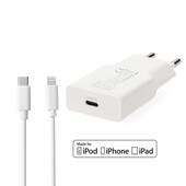 Nedis Nedis USB lader met 1 USB - C uit + lightning kabel 1m WCHA20WTUL