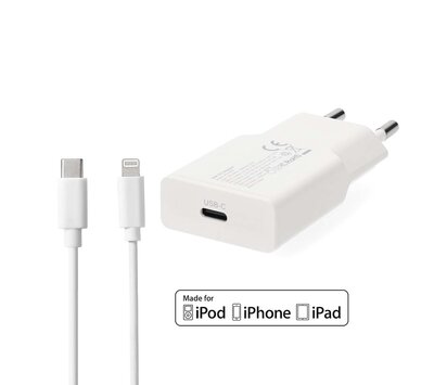 Nedis USB lader met 1 USB - C uit + lightning kabel 1m WCHA20WTUL