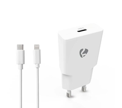 Nedis USB lader met 1 USB - C uit + lightning kabel 1m WCHA20WTUL