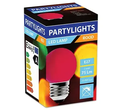 Led PartyLight rood 1watt E27 fitting 63301