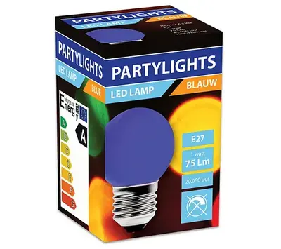 Led PartyLight blauw 1watt E27 fitting 63302