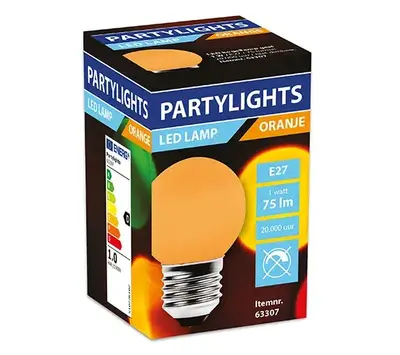 Led PartyLight oranje 1watt E27 fitting 63307