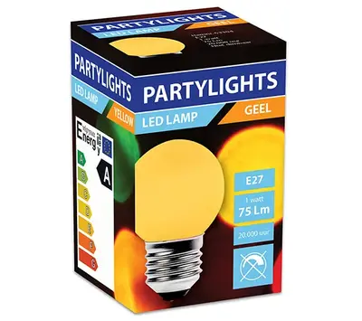 Led PartyLight geel 1watt E27 fitting 63304