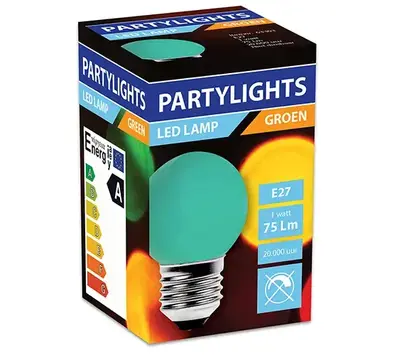 Led PartyLight groen 1watt E27 fitting 63303