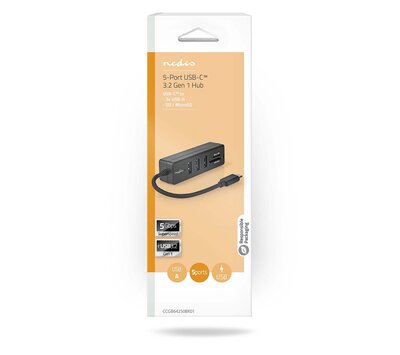Nedis USB hub USB-A 3x  / USB-C 1x + kaartlezer 5 poort  CCGB64250BK01