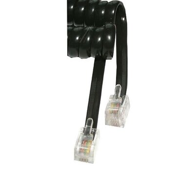 Hoornsnoer spiraal RJ10 4.5m zwart