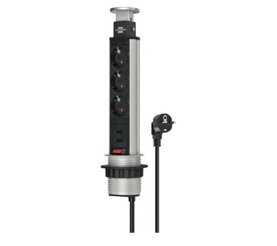 Brennenstuhl drievoudige TCD met bureaudoorvoer + 2x USB 2 meter kabel 1396200013