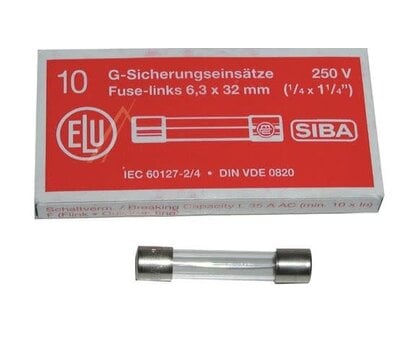 Universele glaszekering 10Amp 6.3x32mm snel - 5 stuks