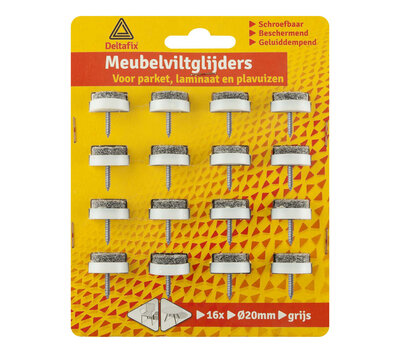 Deltafix meubel viltglijders schroef 20mm grijs 4646