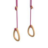 Houten turnringen fuchsia touw