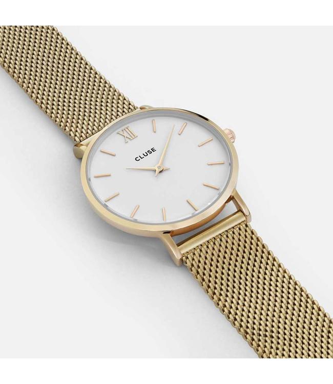 Cluse Uurwerk Minuit Mesh gold/white