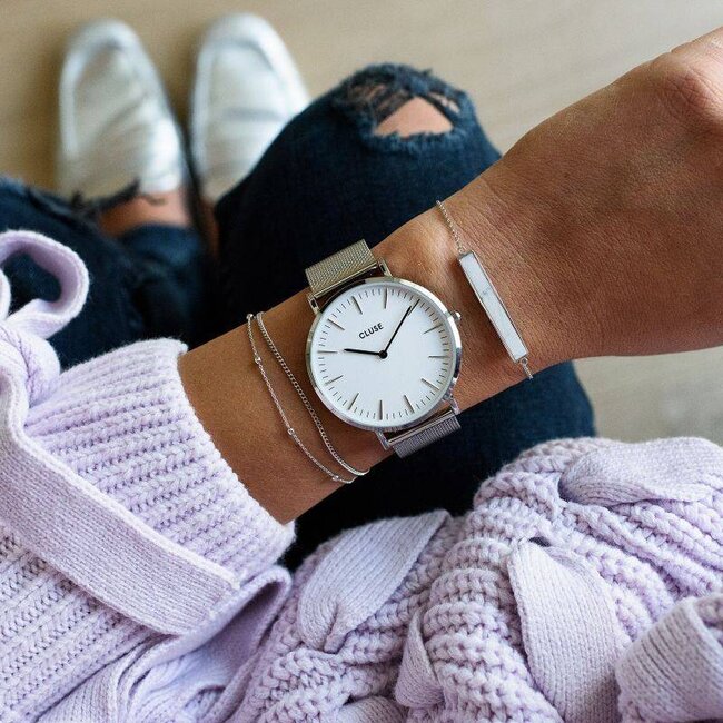 Cluse Uurwerk Boho Chic mesh silver/white