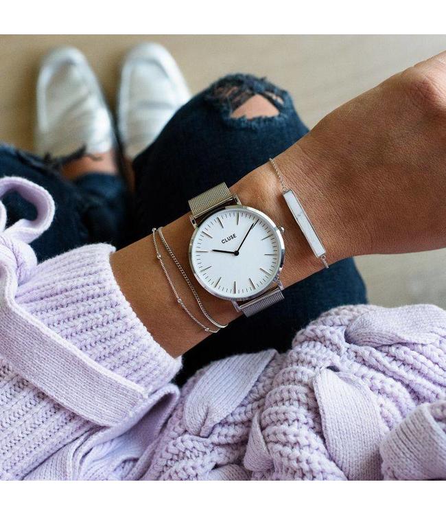 Cluse Uurwerk Boho Chic mesh silver/white