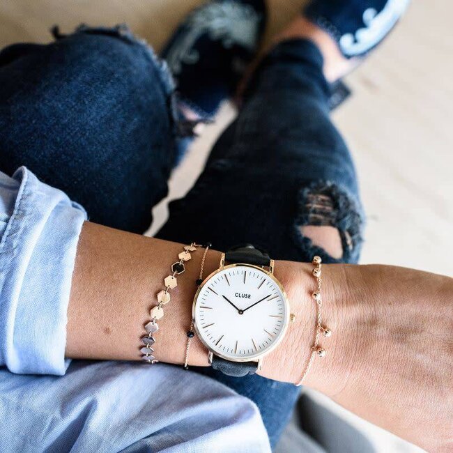 Cluse Uurwerkbandje Boho Chic strap black/rose gold