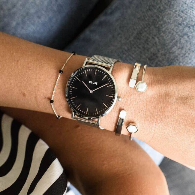 Cluse Uurwerkbandje Boho Chic strap mesh silver