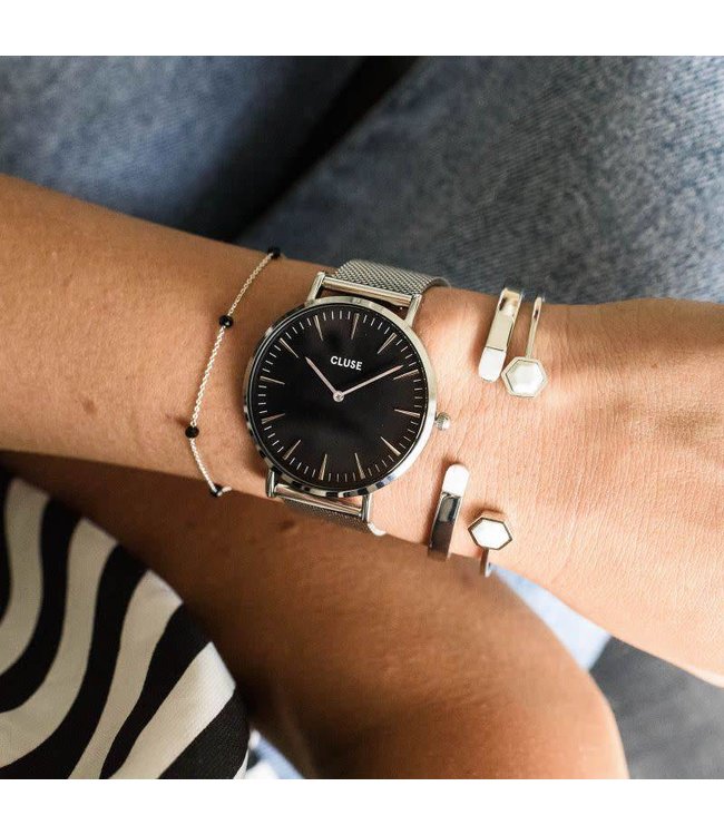 Cluse Uurwerkbandje Boho Chic strap mesh silver