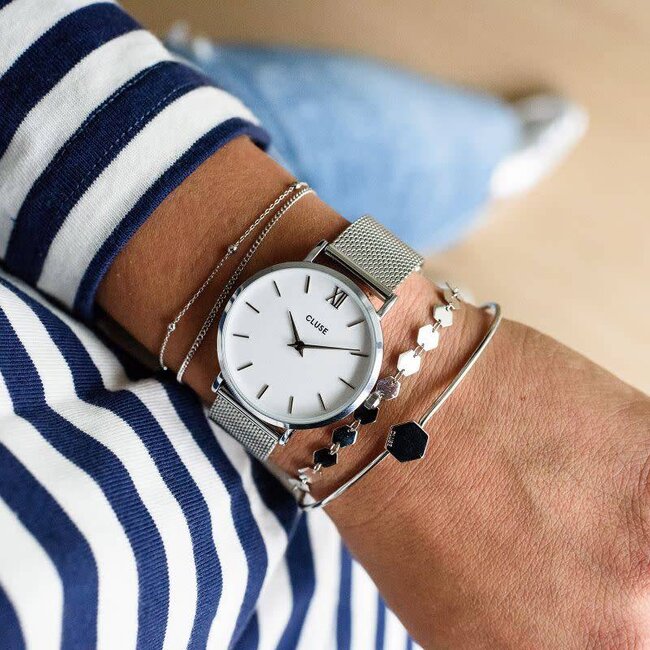 Cluse Uurwerk Minuit Mesh Silver/White