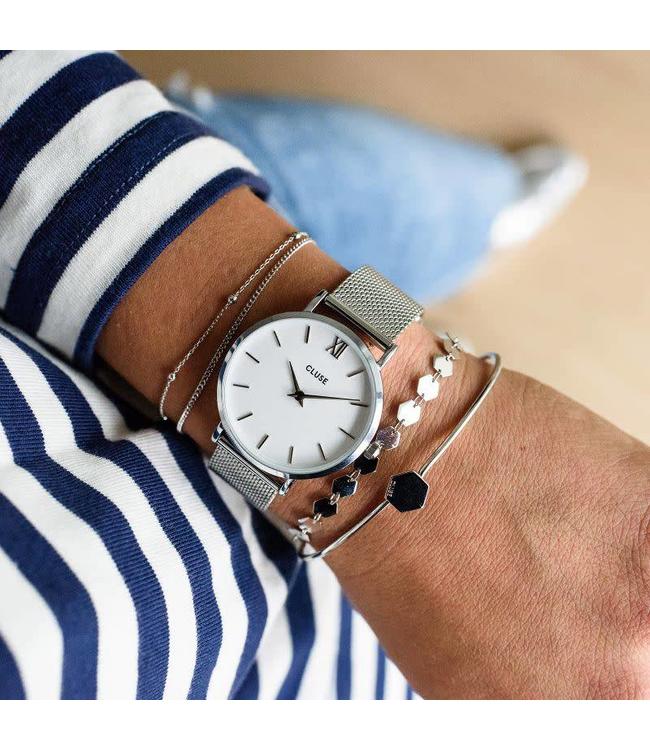 Cluse Uurwerk Minuit Mesh Silver/White