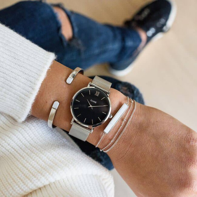 Cluse Uurwerkbandje Minuit Strap Mesh Silver