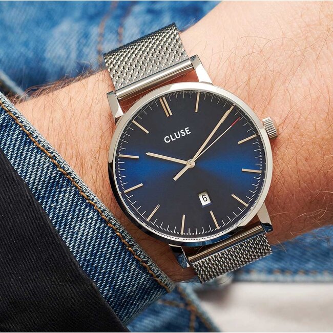 Cluse Uurwerk Aravis mesh, silver dark blue/silver