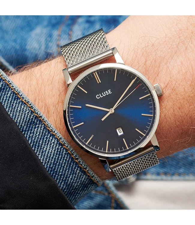 Cluse Uurwerk Aravis mesh, silver dark blue/silver