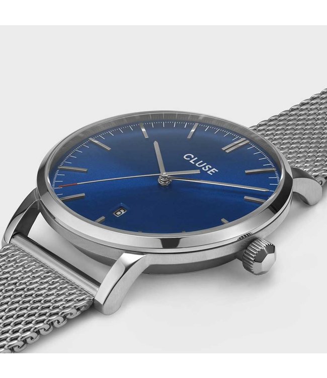 Cluse Uurwerk Aravis mesh, silver dark blue/silver