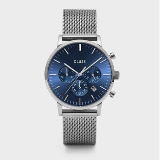 Cluse Uurwerk Aravis Chrono Mesh, silver, dark blue/silver