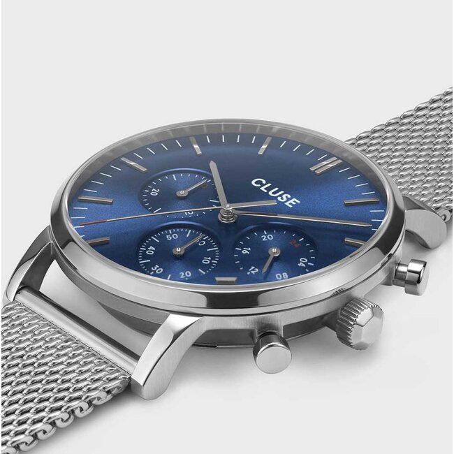 Cluse Uurwerk Aravis Chrono Mesh, silver, dark blue/silver
