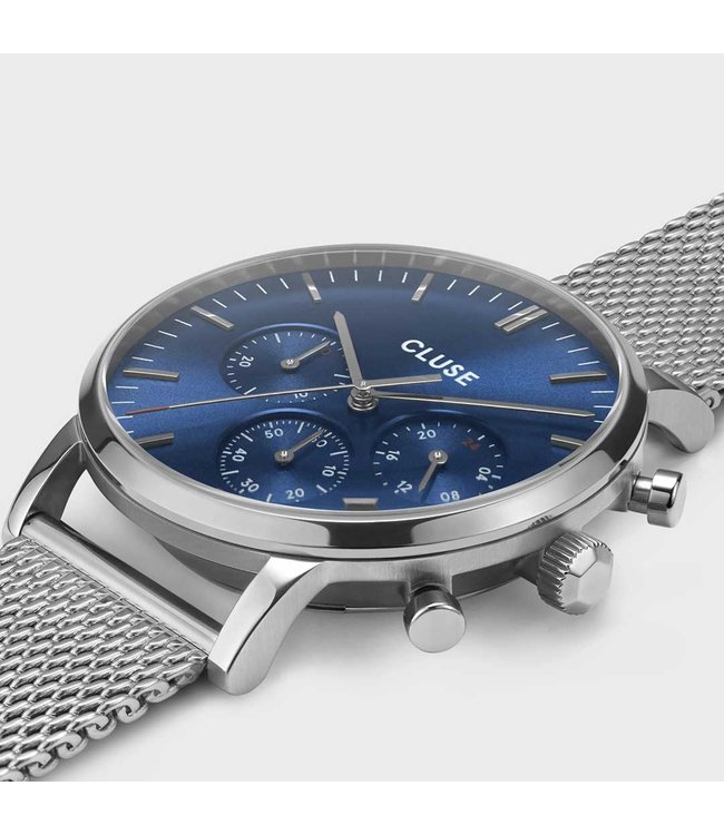 Cluse Uurwerk Aravis Chrono Mesh, silver, dark blue/silver