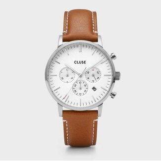 Cluse Uurwerk Aravis Chrono leather, silver, white/light brown