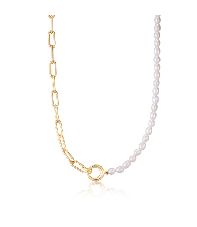 Ania Haie Halsketting gold pearl chunky link chain
