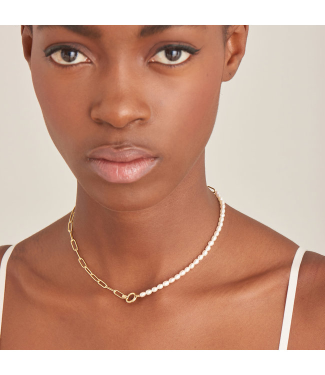 Ania Haie Halsketting gold pearl chunky link chain