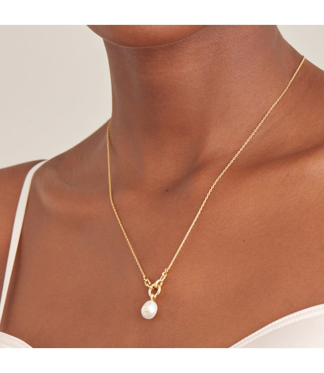 Ania Haie Halsketting Gold pearl sparkle pendant
