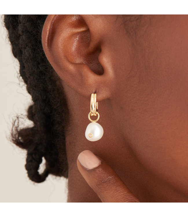 Ania Haie Oorring Gold Pearl drop sparkle huggie hoop