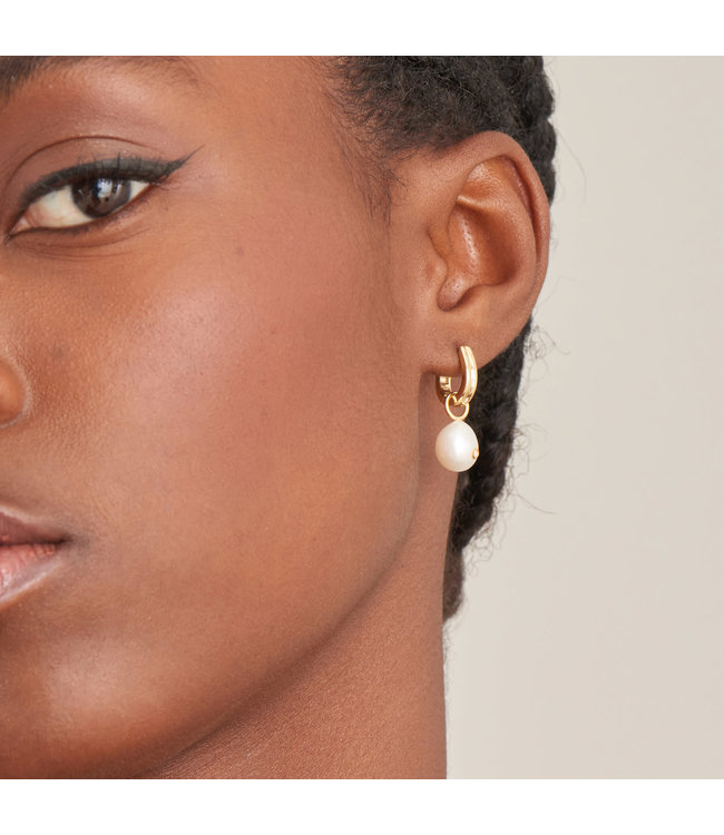 Ania Haie Oorring Gold Pearl drop sparkle huggie hoop