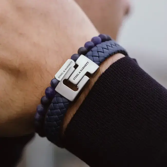 Steel & Barnett Leather Bracelet Harrison Jeans Blue M