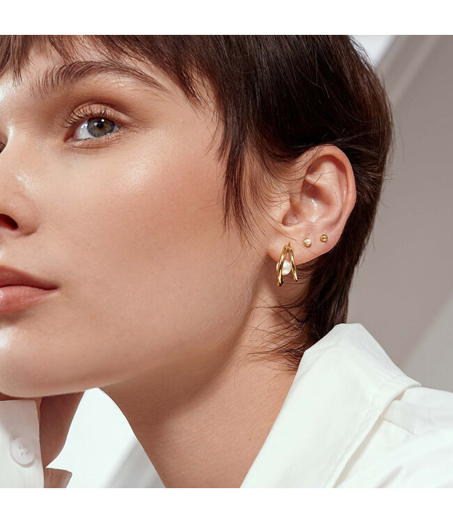 Ania Haie Oorring Duo Freshwater Pearl stud Hoops Gold