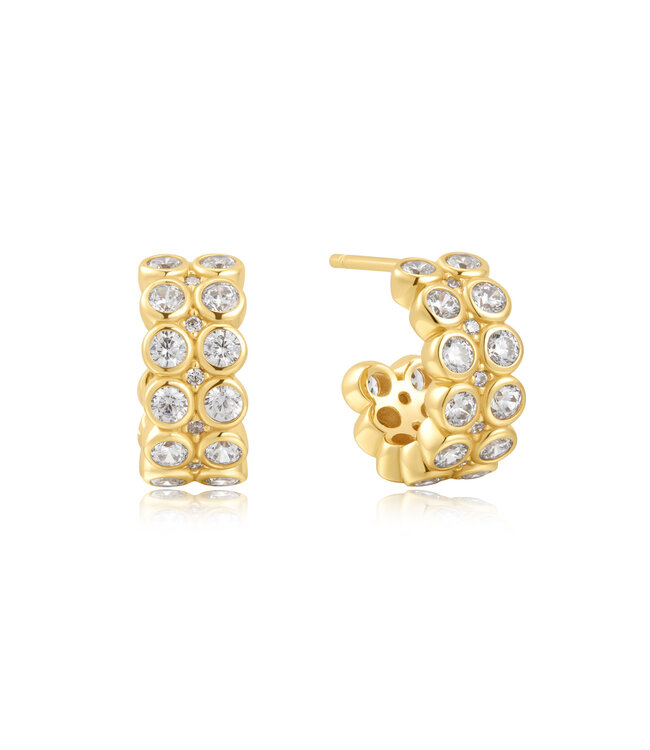 Ania Haie Oorring Double Row White Cubic Zirconia Bezel Set Huggies Gold