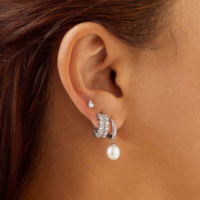 Ania Haie Oorring Freshwater Pearl and White Cubic Zirconia Pavé Drop Huggies