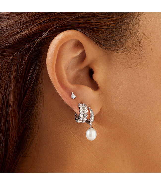 Ania Haie Oorring Freshwater Pearl and White Cubic Zirconia Pavé Drop Huggies