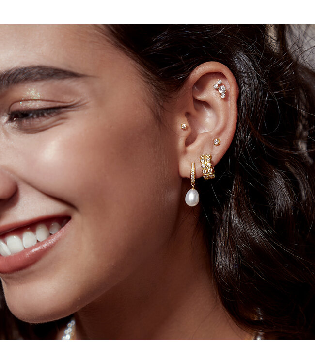 Ania Haie Oorring Freshwater Pearl and White Cubic Zirconia Pavé Drop Huggies