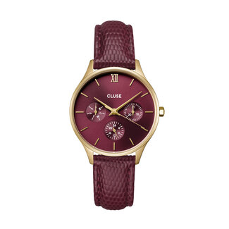 Cluse Uurwerk Minuit multifunction leather, dark cherry lizard, gold