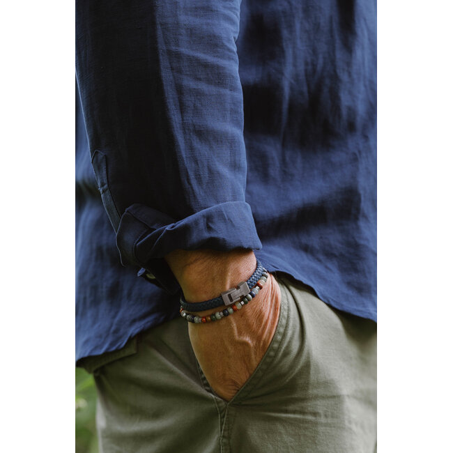 Steel & Barnett Leather Bracelet Archie Jeans Blue M